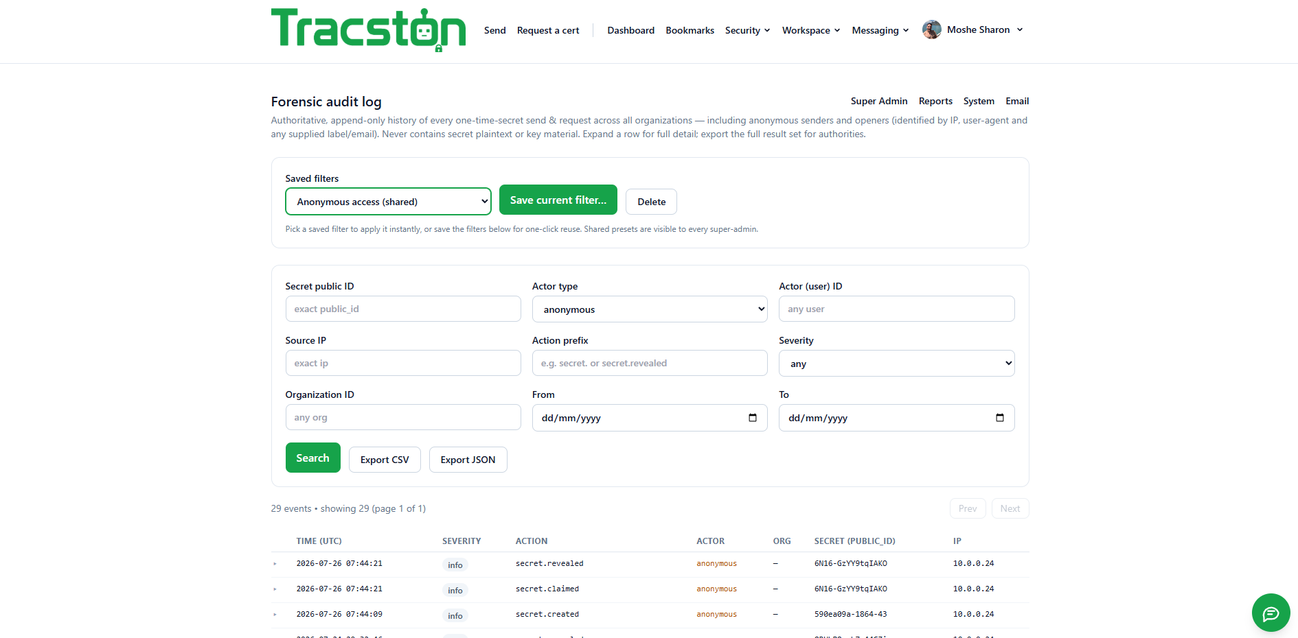 AI Security Platform — forensic audit log