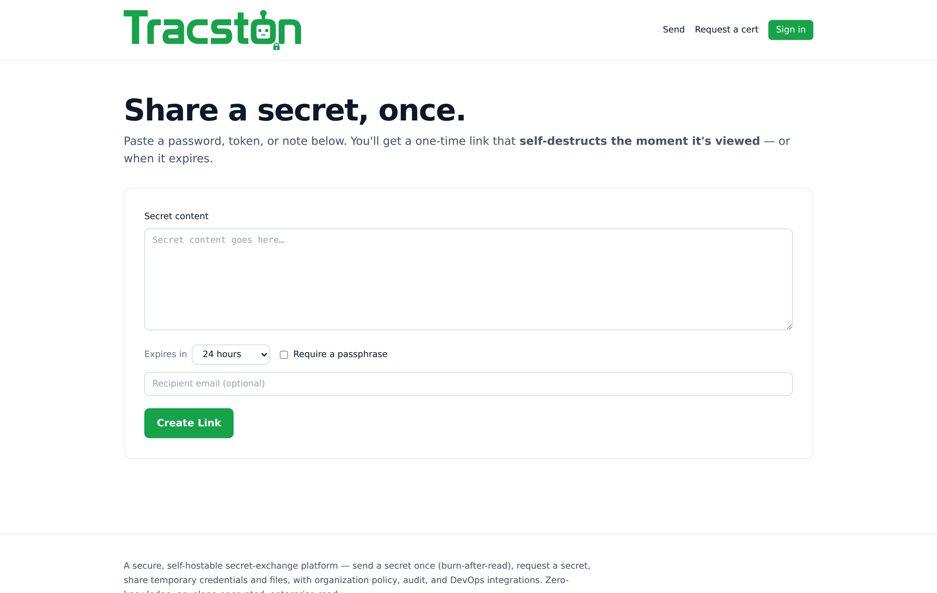 AI Security Platform — one-time secret & file hand-off