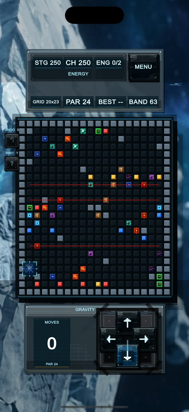 Gravity Lab — stage 250 · 20x23 grid