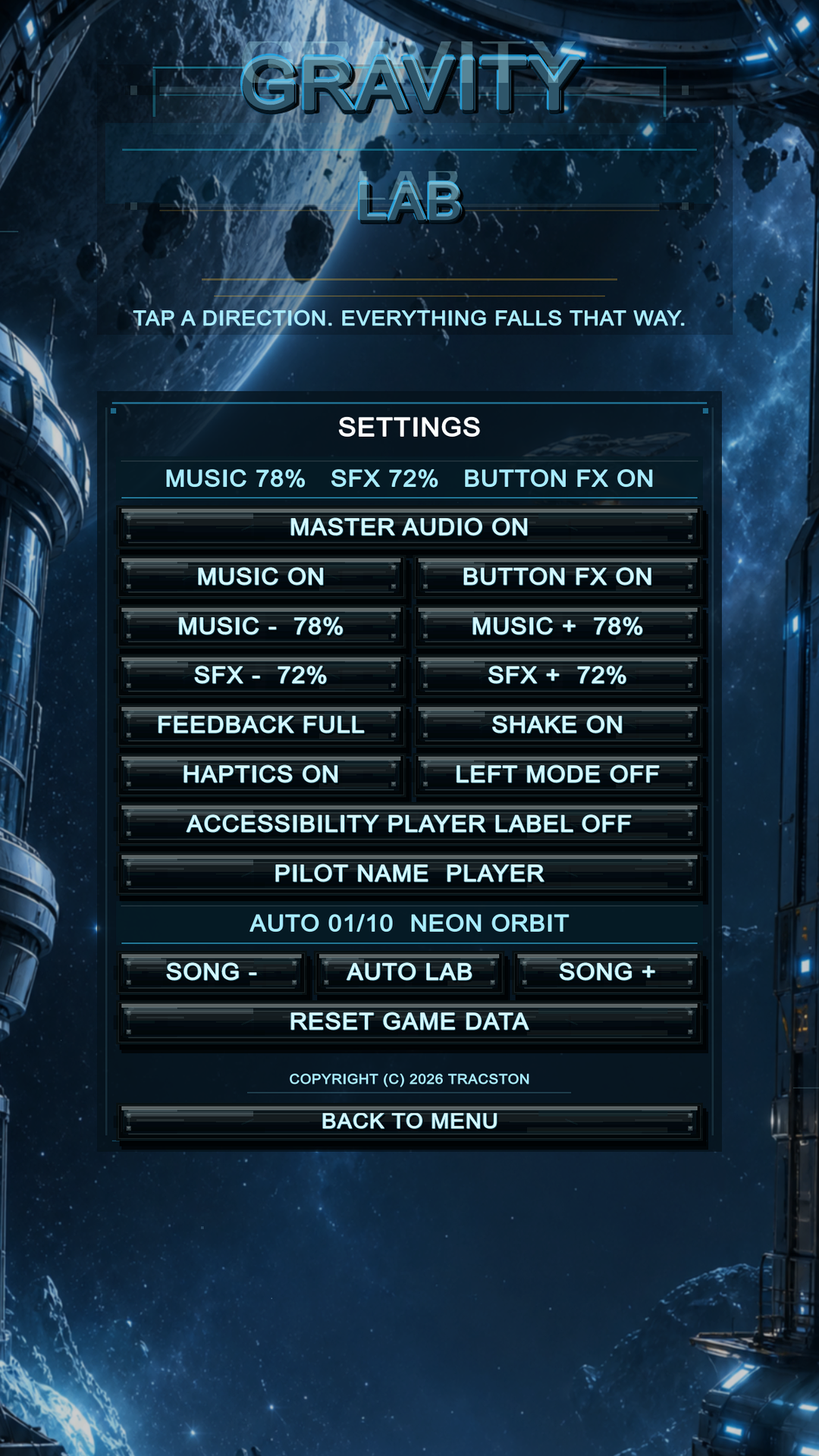 Gravity Station Android — Audio settings